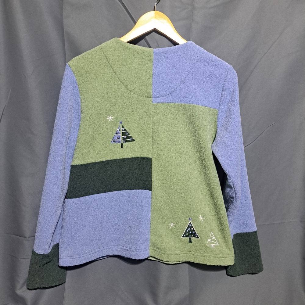 Christopher & Banks MEDIUM Button Up Cardigan Christmas Blue Greeen Cozy - Picture 5 of 6